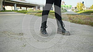 Teenager Stand Motionlessly Feet View City Street