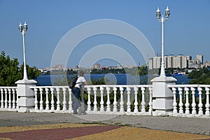 Teenager on viewing platform in the city of Voronezh, Russia