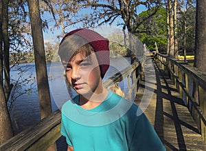 Teenager Walks the Dock Bridge - Ellie Rays RV Resort