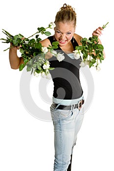 Teenager with white roses