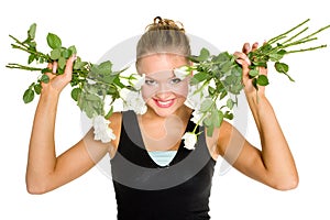 Teenager with white roses