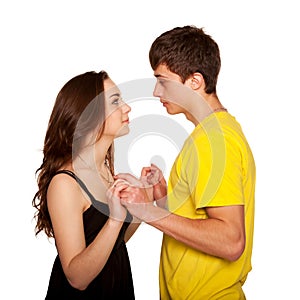 Teenagers boy and girl in love looking face to face