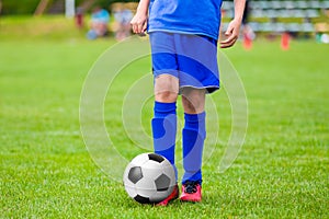 Teenagers Boys Playing Soccer Football Match. Young Football Player