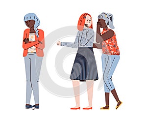 Teenagers bullying and offending other girl flat vector illustration isolated. photo