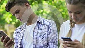 Teenagers dependent from internet using smartphones, social network addiction