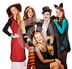 Teenagers dressed in costumes for Halloween