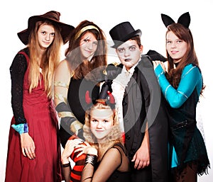 Teenagers dressed in costumes for Halloween