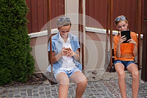 Teenagers with gadgets