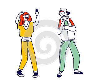 Teenagers and Gadgets Concept. Happy Girl Posing on Smartphone Camera Making Selfie for Internet Post