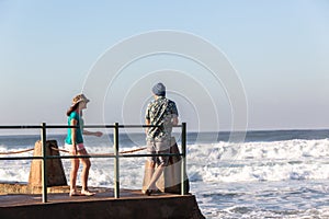 Teenagers Girl Boy Tidal Pool Ocean Waves