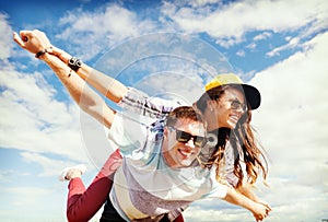 Teenagers having fun outside