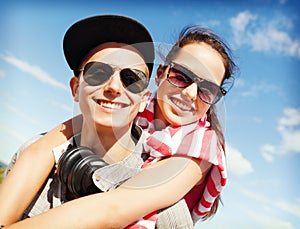 Teenagers having fun outside