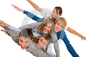 Teenagers laying in pile