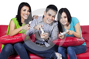 Teenagers playing games
