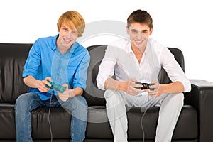 Teenagers playing with playstation