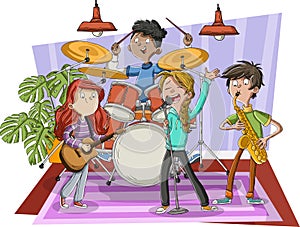 Teenagers playing on a rock`n`roll band