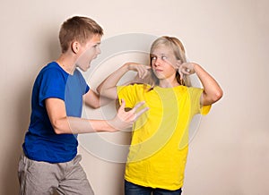 Teenagers quarreling. Negative human emotions concept photo
