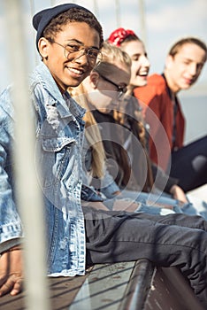 Teenagers spending time at skateboard park