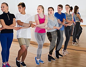 Teenagers studying folk dance