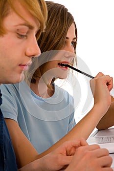 Teenagers studying together