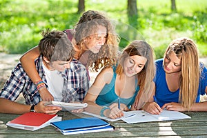 Teeneger students working together at park