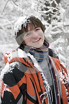 Teens boy in scarf outdoors in winter
