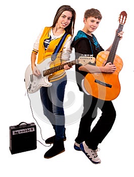 Teens playing guitar