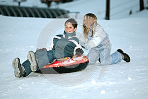 Teens playing in the snow