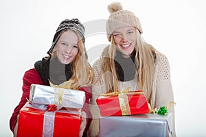 Teens with wrapped gifts for christmas or party