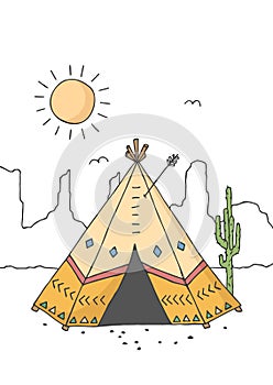 Teepee, tent or wigwam native american dwelling.