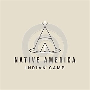 teepees indian line art logo vector simple illustration template icon graphic design. traditional camp sign or symbol for