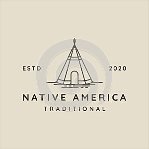 teepees line art logo vector illustration template icon graphic design. traditional indian camp sign or symbol for adventure and