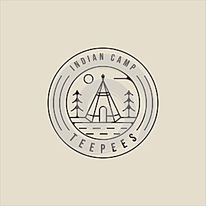 teepees line art logo vector illustration template icon graphic design. traditional indian camp sign or symbol for adventure and