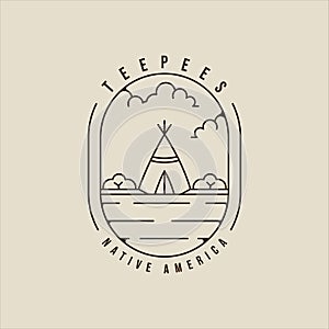 teepees line art logo vector illustration template icon graphic design. traditional indian camp sign or symbol for adventure and