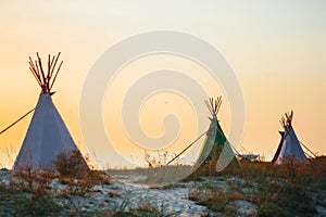 Teepees on the sea shore