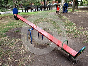 Teeter red color on the playground