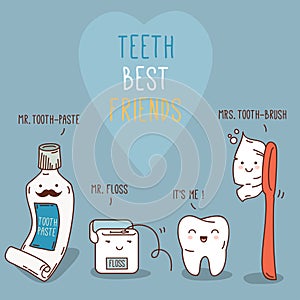 Teeth best friends - tooth past, tooth brush and