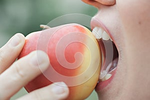 teeth bite an apple