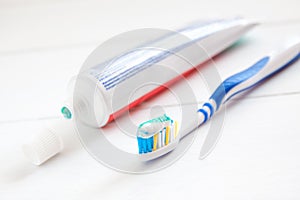 Teeth brush and paste tube dental hygiene