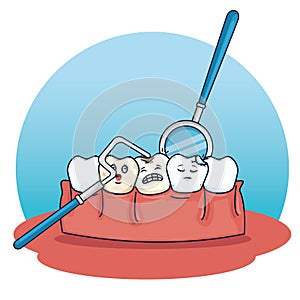 Teeth care with excavador and mouth mirror equipment photo