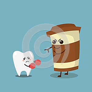 Teeth care and hygiene concept. Happy cute teeth superhero. Vector illustration.