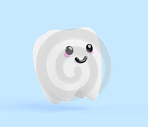 Teeth cartoon kawaii character with smiling face 3d render icon. Healthy clean dental personage, cute happy tooth