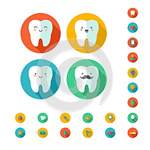 Teeth with dental icons. Vector illustration.