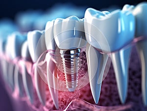 Teeth with dental implant. Generative AI