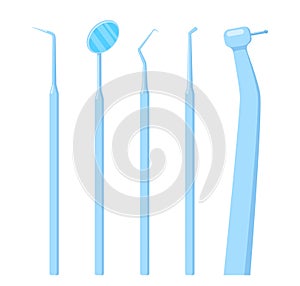 Teeth dental medical equipment steel tools set, vector illustration in flat style