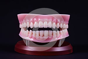 Teeth model on a black background. Dental prosthetic.