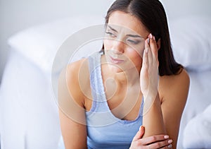 Teeth Problem. Woman Feeling Tooth Pain. Closeup Of A Beautiful Sad Girl Suffering From Strong Tooth Pain. Attractive