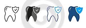 Teeth Protection and Hygiene Silhouette and Line Icon Set. Tooth Defense. Dental Treatment Symbol Collection. Medical