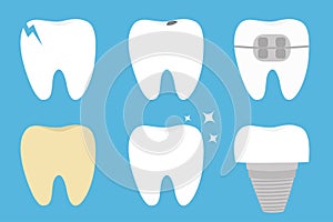 Zähne satz. geknackt gebrochen gesund weiß krank zahn zahnimplantat Prothese hosenträger. glänzend stern. Niedlich malerei-design 