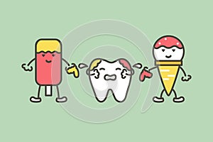 Teeth are smudged from ice cream, decay tooth concept